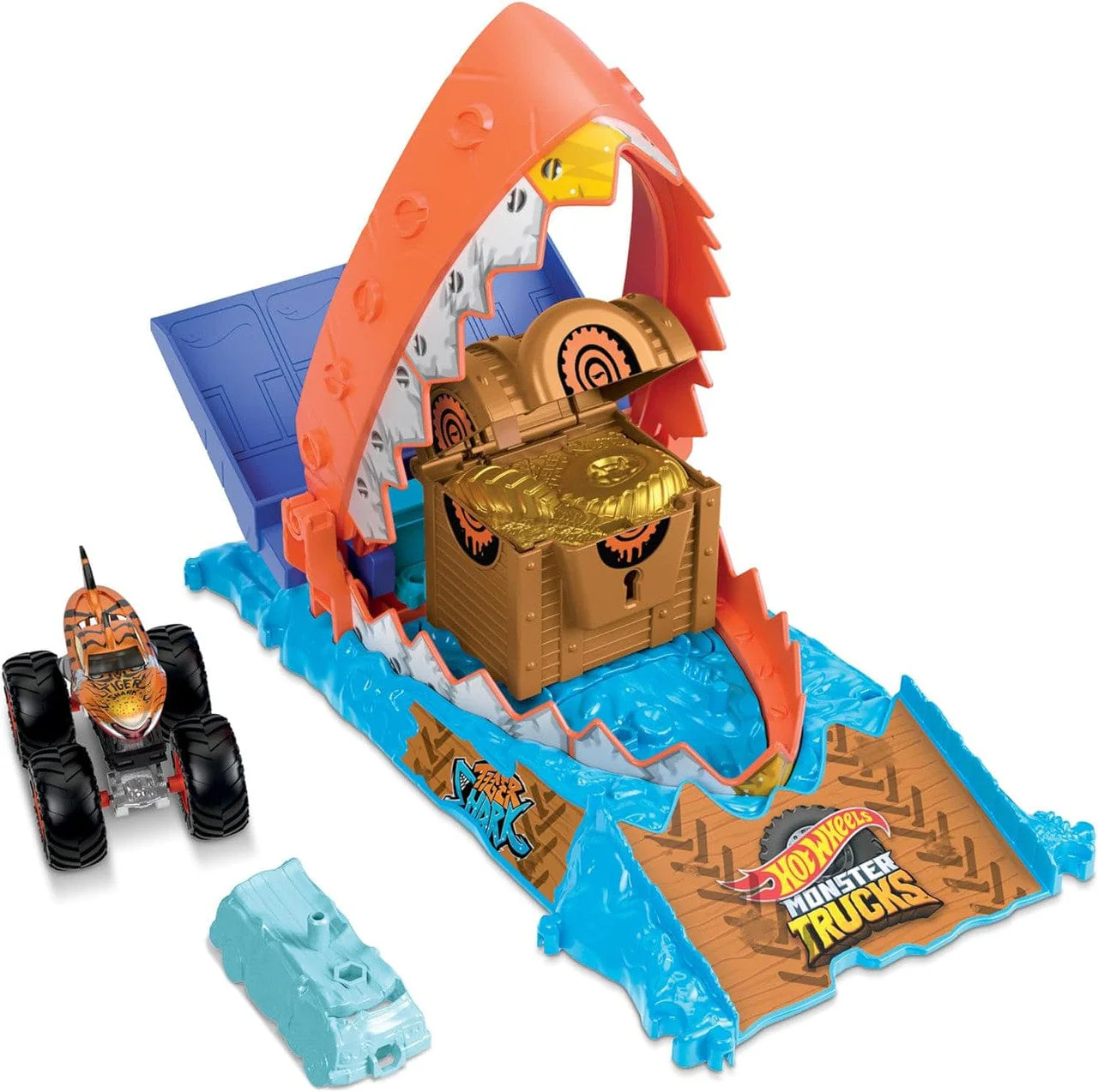 Hot Wheels Monster Trucks Arena Smashers Tiger Shark Treasure Chomp Challenge - Image 4