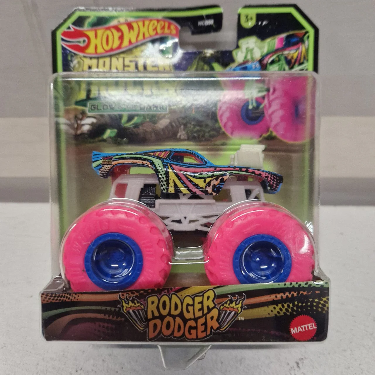 Hot Wheels Monster Trucks Glow In The Dark Rodger Dodger 2023 Packaging